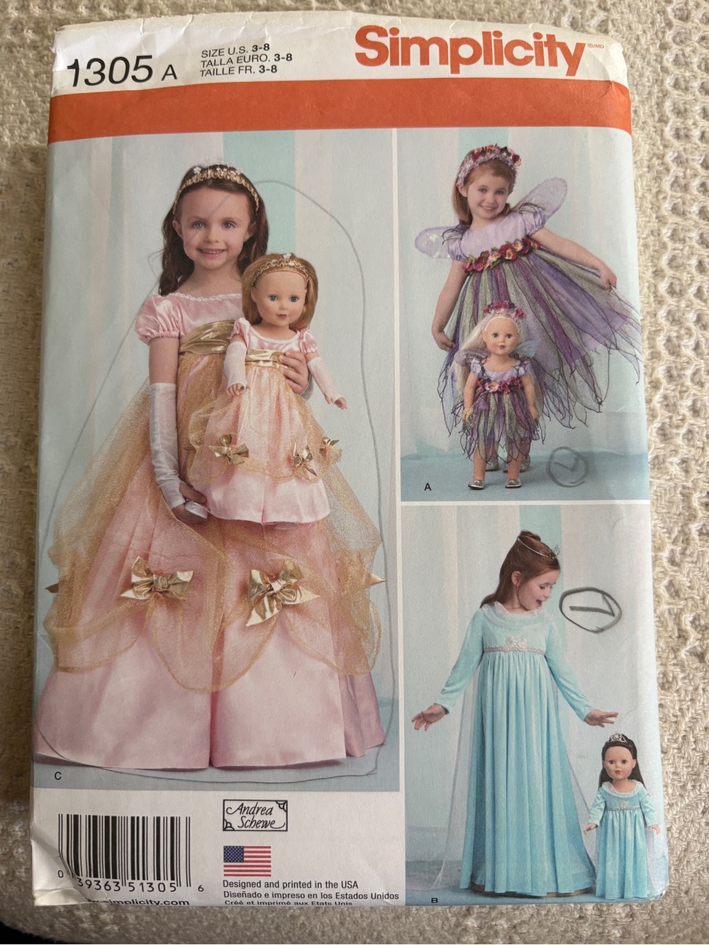 Simplicity Pattern 1305A for Girl’s and 18” Doll Princess Costumes